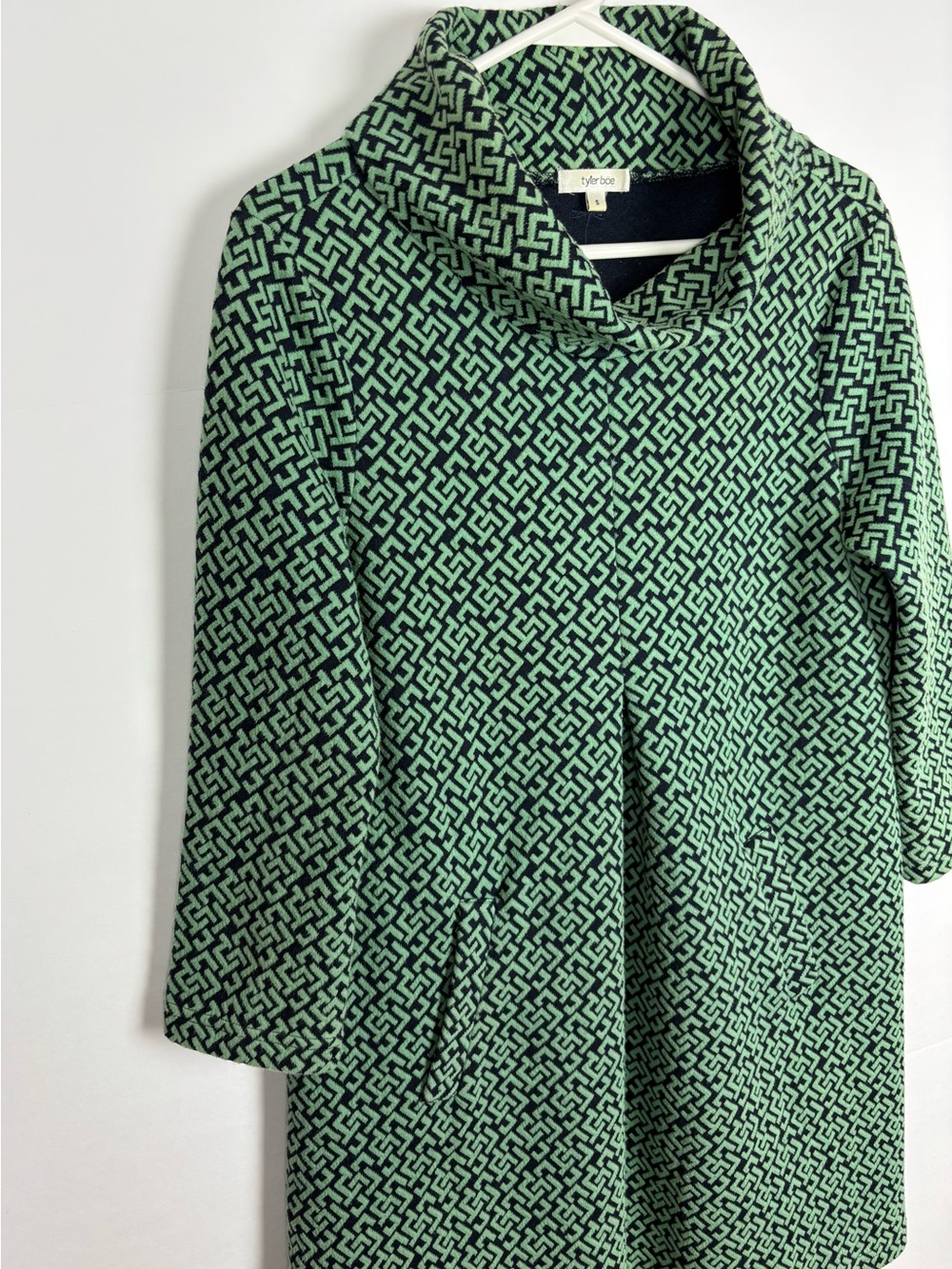 Tyler Boe Kim Cowl Neck Shift Dress Green Small Geometric Pockets Mod Retro - Picture 3 of 7